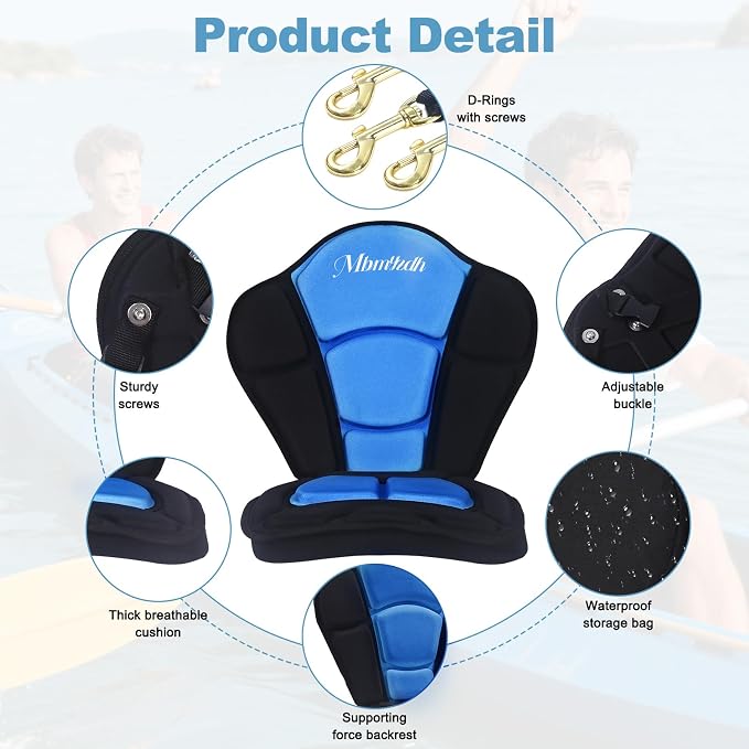 Thickened Kayak Seat,Kayak Seats with Back Support– Cushioned Canoe Backrest with Sit-On-Top Design, Padded Back Support for SUP Paddle Boards, Rafting, Fishing