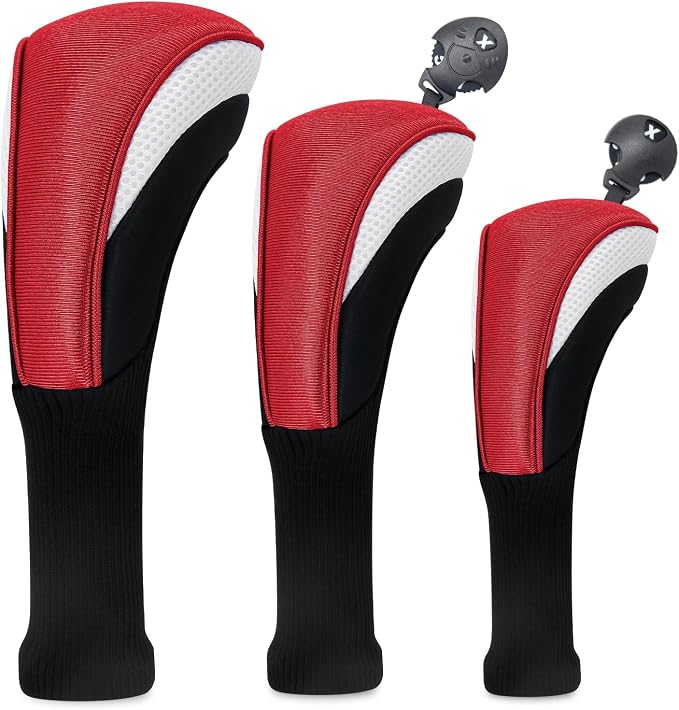 Golf Club Head Covers for Woods 3/4/5/6 Pieces Long Neck Mesh Sports Golf Club Headcovers Set with Interchangeable No. Tags 3 4 5 6 7 X Golf Accessories for Men Women