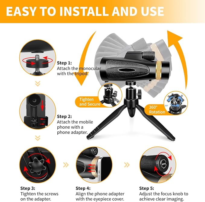 Monocular Telescope 80x100 HD Monoculars for Adults with Tripod & Phone Adapter, Monoculars for Stargazing Camping HikingTravel-Black