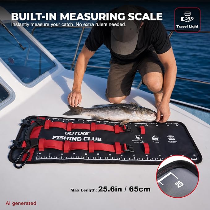 Goture Fishing Tackle Bag Roll Up Lure Wrap Soft Plastic Bait Storage with Drain Holes Measure Scale, 600D Water Repellent Jig Pouch Organizer for Saltwater Boat Gear