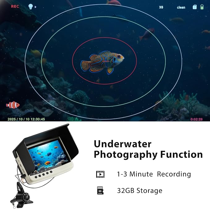 Underwater Camera & Fish Finder: 5.5 Inch OLED 1080P Waterproof Ice Fishing Camera with Monitor｜Portable Fish Finders for Ice/Lake Fishing｜Depth Finder for Boat/Kayak & Murky Under Water
