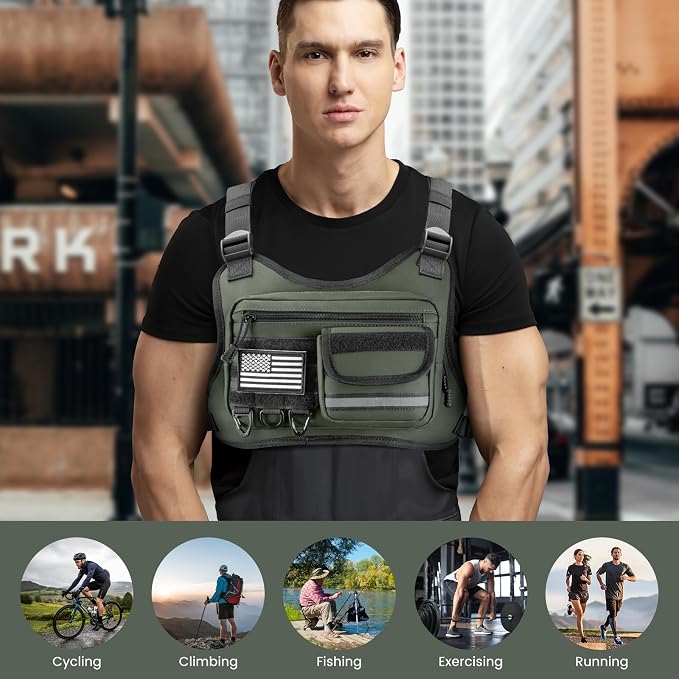 OCKLILY Chest Bag for Men Women, Outdoor Sports Running Vest Bag, Chest Pack for Running, Cycling, Hiking, Workouts, Traveling - Green