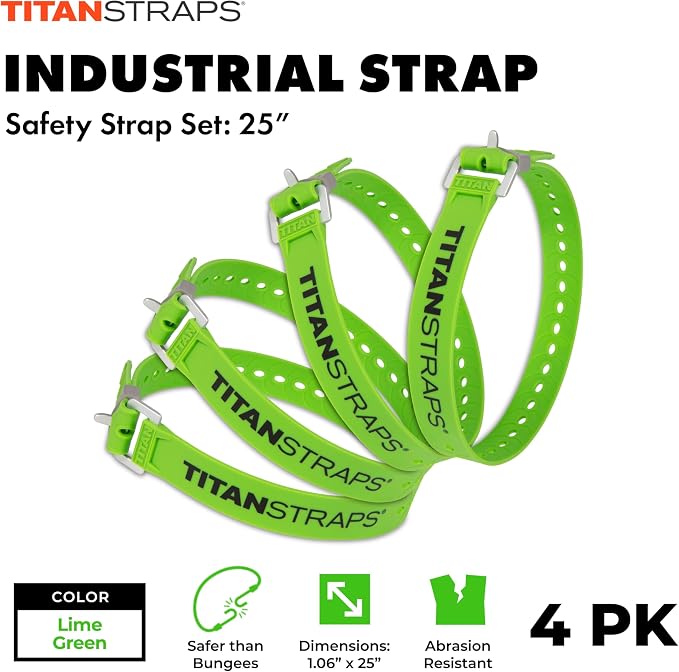 Titan Industrial Straps – Strong & Simple Tie-Downs for Construction (Welders, DIY Home) & 1st Responders – 3 Year Warranty, Batch Tested – 70 lb. Working Load, 25" Length, Lime Green, 4-Pack