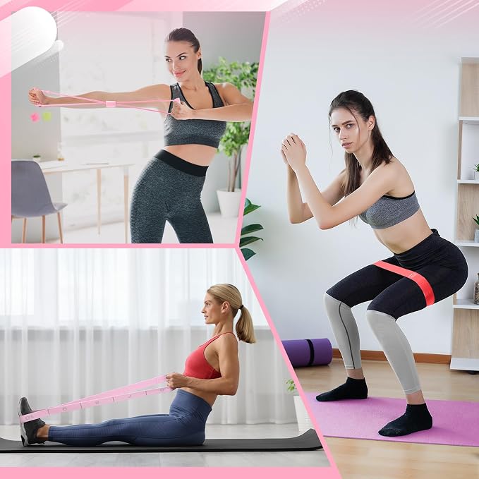 Halloscume 24 Pcs Pilates Kit, Home Pilate Equipment for Women, Pilates Ring and Ball Set with Stretching Strap, Water Bottle, Magic Circle, Yoga Ring, Gym Bag, Resistance Band, Anti Slip Sock