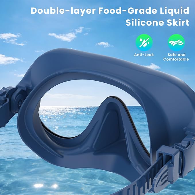Snorkeling Gear for Adults, Snorkel Set Adult, Scuba Diving Mask, Panoramic View Anti-Leak Anti-Fog Dive Swimming Goggles Tempered Glass Panoramic Wide View Travel Portable Foldable