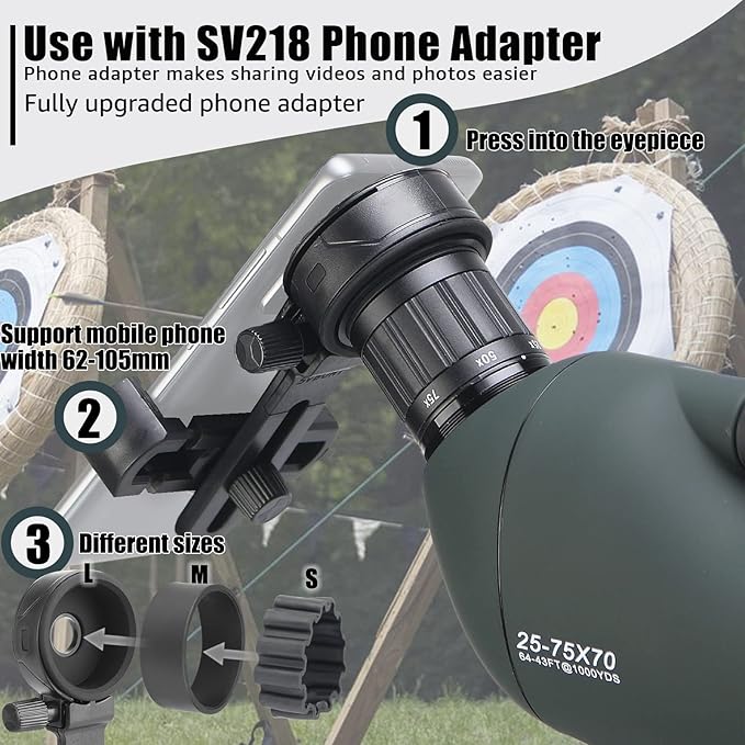 SVBONY SV28 Spotting Scopes with Tripod and Phone Adapter, Angled 25-75x70mm Spotter Scope, Waterproof Fogproof Spotting Scope with Desktop Tripod for Bird Watching, Target Shooting, Wildlife Viewing