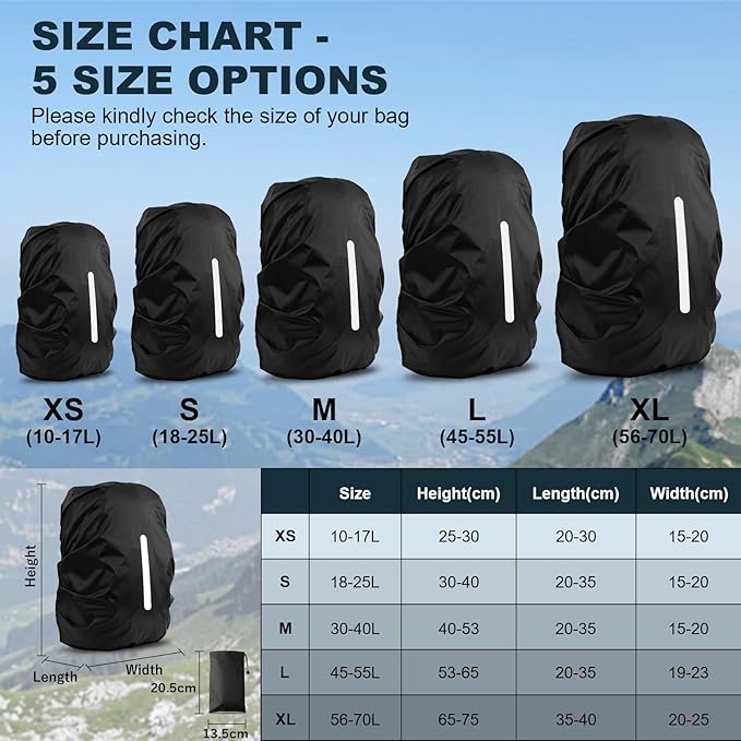 LAMA Waterproof Rain Cover for Backpack, Reflective Rucksack Rain Cover for Anti-Dust/Anti-Theft/Bicycling/Hiking/Camping/Traveling/Outdoor Activities,M Size (for 30L-40L Backpack), 1 Pcs Black