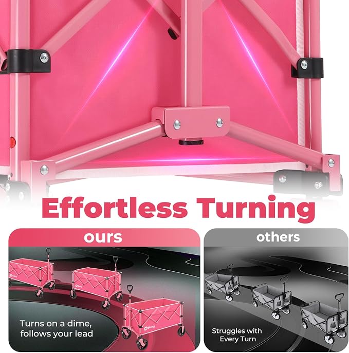 Sekey Collapsible Foldable Wagon with 330lbs Weight Capacity, Heavy Duty Folding Wagon Cart with Big All-Terrain Wheels & Drink Holders. Pink