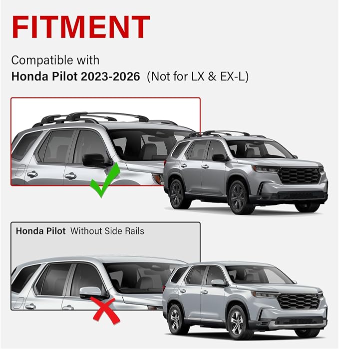 300lbs Roof Rack Cross Bars Compatible with Honda Pilot 2023 2024 2025 2026 Sport TrailSport Touring Elite (Not for LX & EX-L), Aluminum Roof Rails Crossbars for Rooftop Cargo Carrier Luggage
