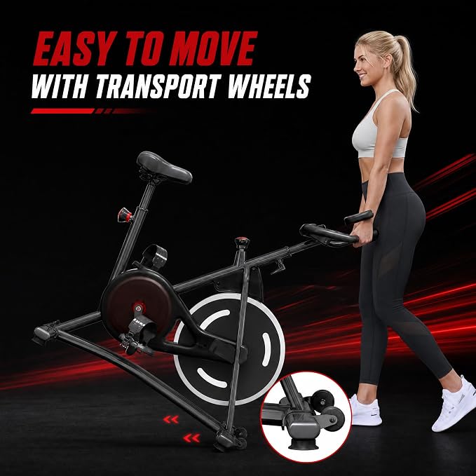 Exercise Bike, Stationary Bikes for Home, Compact Indoor Cycling Bike | with Tablet Mount, with Exclusive Heart Rate Sensor and APP Sync, with Continuously Variable Resistance