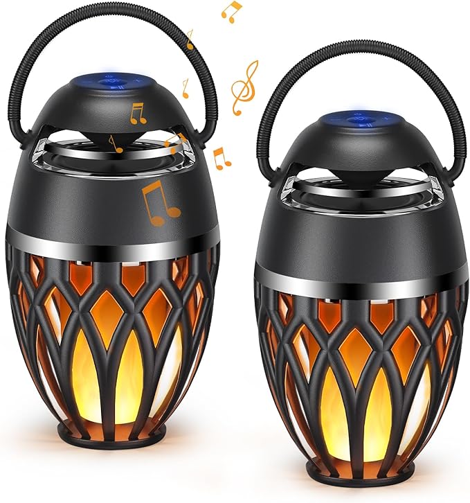 MOFOKEAY 2 Pack Outdoor Bluetooth Speakers,Wireless Speakers with LED Flame Flickers,IP5X Waterproof Torch Lights Lantern Speakers for Patio Yard Pool Party,Gifts for Men/Women