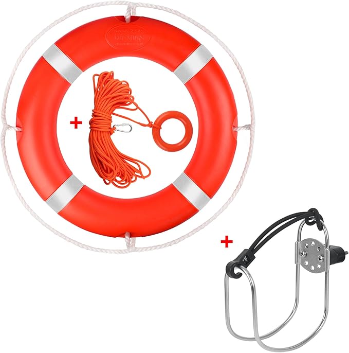 23"/28” Life Ring, Life Preserver Ring with 98.4FT Water Floating Lifesaving Rope,Boat Safety Throw Rings with Reflective Tape,(Orange) - 2 Size