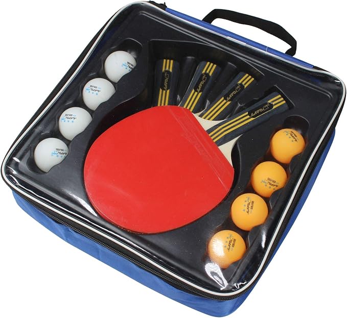 MAPOL Quality Ping Pong Paddle Set - 4 Professional Table Tennis Rackets/Paddles - 8 Premium 3-Star Balls, Portable Cover Case Holder Included