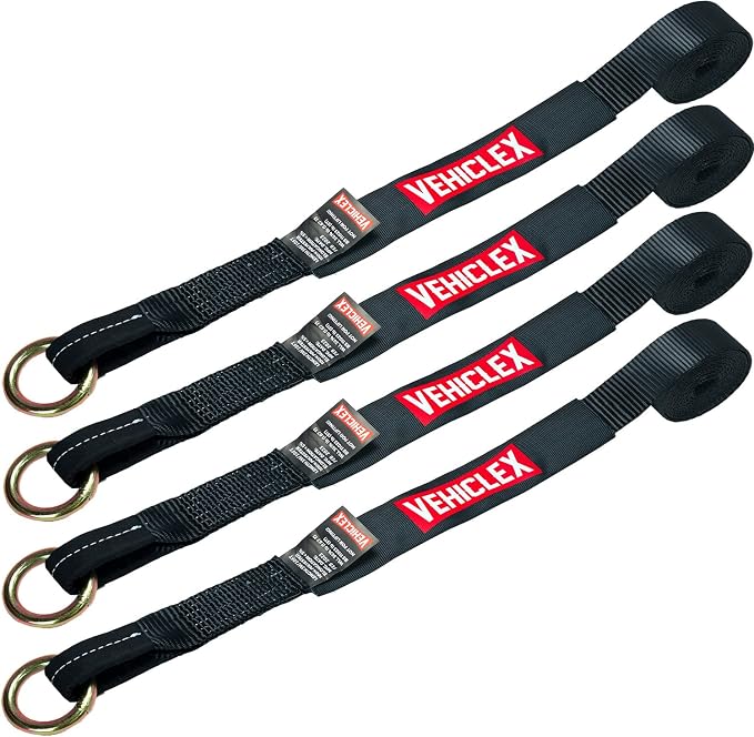 Vehiclex Wheel Tie Down Lasso Straps - 2" x 12' O-Ring Straps (4 Pack) - Ideal Over The Wheel Tie Downs