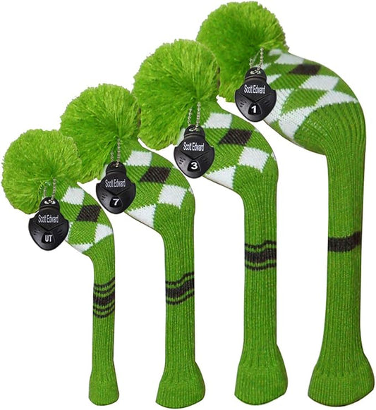 Scott Edward Knit Wood Golf Club Head Covers 4 Pieces Knitted Item Fit Over Well Driver Wood(460cc) Fairway Wood and Hybrid(UT)
