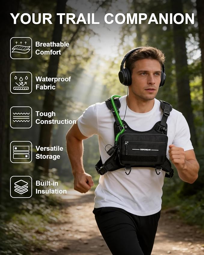 CEROBEAR Hydration Backpack Running Vest - Reflective Running Chest Pack with 2L TPU Water Bladder, Lightweight Breathable Water Backpack for Men Women, Ideal for Hiking Cycling Marathon