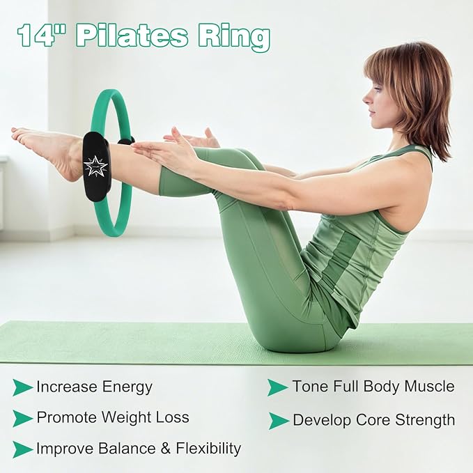 Pilates Ring, 14" Magic Circle Pilates Ring for Women Home Workout, Fitness Circle Exercise Equipment for Inner Thigh Toning, Yoga Ring with Foam Padded Handles for Core & Full Body Training