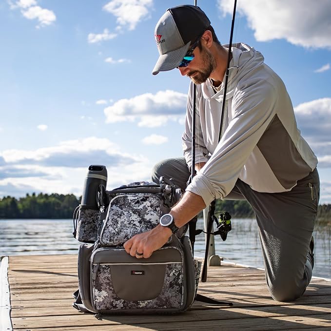 Piscifun Fishing Backpack with 2 Rod Holders & 4 Tackle Boxes, Large Tackle Storage Bag With Rain Cover for Fishing Gear