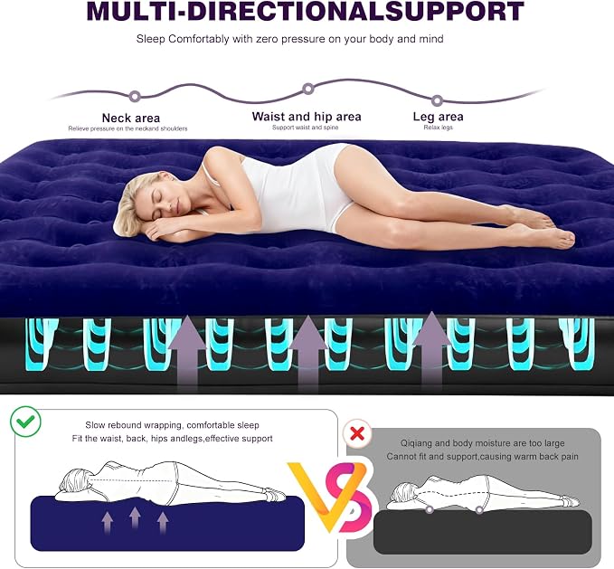Onirii King Size Camping Air Mattress Bed with Air Pump | 80"x 72"Thickened Portable Blow Up Inflatable Air Mattress,Travel Sleeping Bed Pad for Camping Home Hiking