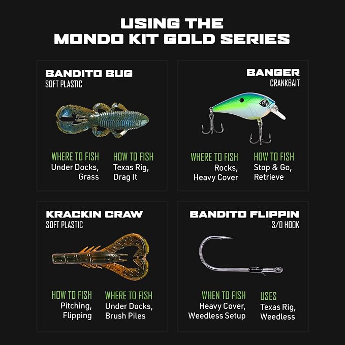 Googan Squad Mondo Kit Bass Fishing Lure Sets for Largemouth & Smallmouth Bass – Includes Premium Tackle & Mystery Box Essentials