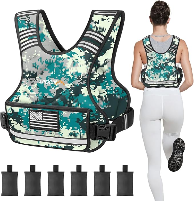 APEXUP Adjustable Weighted Vest, 4-10lb/12-18lb/20-32lb Vest with 6 Ironsand Weights and Large Pocket, Weight Vest for Men Women Strength Training, Running, Walking