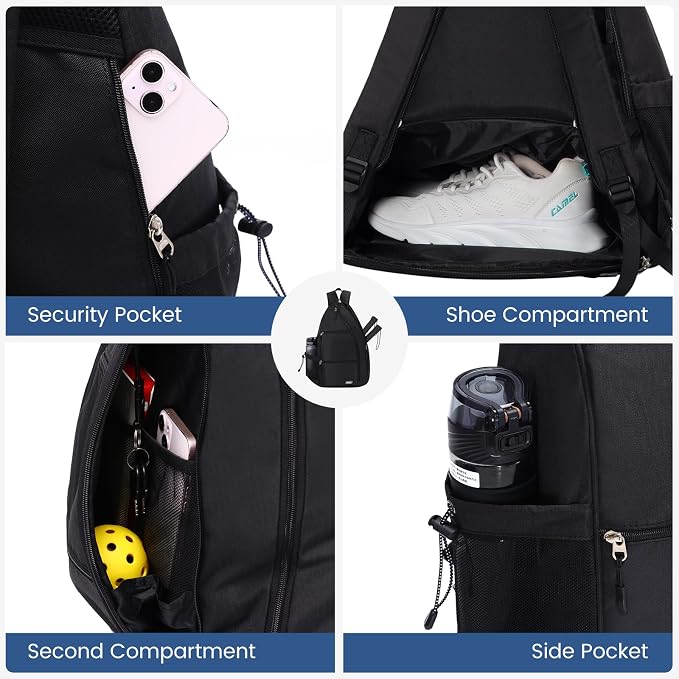 Sucipi Pickleball Bag - Men's & Women's Pickleball Backpack, Adjustable Sling Bag w/Fence Hook/Large Capacity/Safety Pocket
