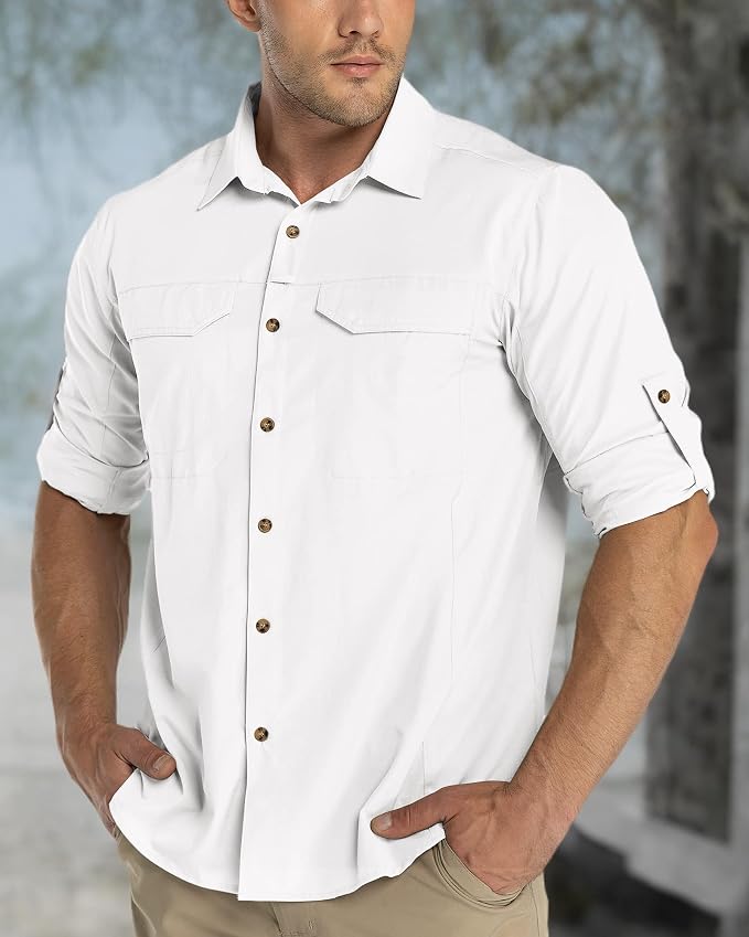 33,000ft Men's Long Sleeve Hiking Shirts Lightweight Quick Dry Sun Protection UV UPF 50 Fishing Shirt Outdoor Safari Travel
