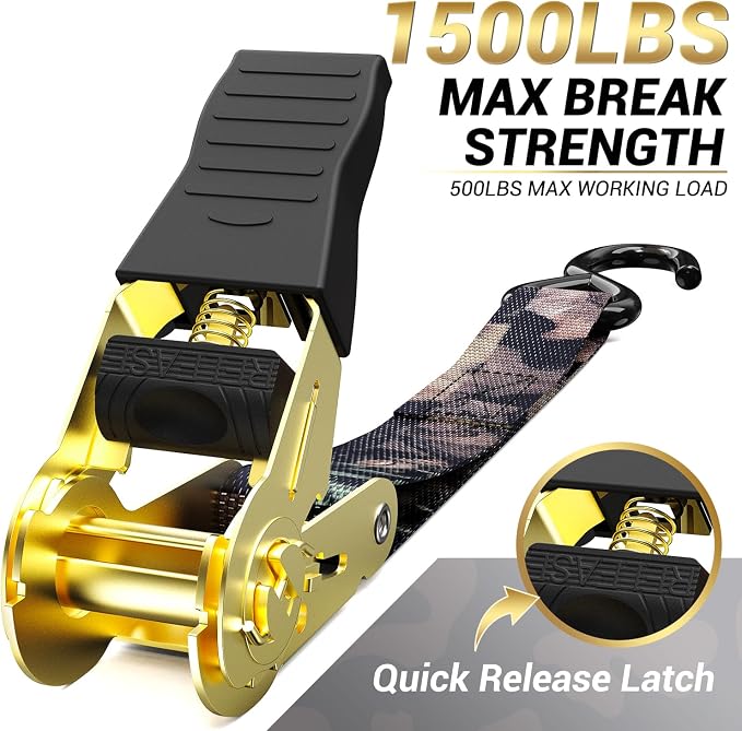 Ratchet Tie Down Strap 8-Pack 15 FT - 500 lbs Load Cap with 1500 lbs Breaking Strength Limit, Ohuhu Ratchet Tie Down Logistic Cargo Straps for Moving Appliances Cargo Motorcycle Lawn Equipment