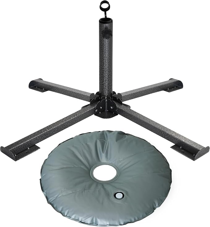 AMMSUN Foldable Portable Beach Umbrella Stand-Portable Patio Umbrella Base Holder,Iron Patio Umbrella Stand for Courtyard,Garden,Beach,Grass (Black)