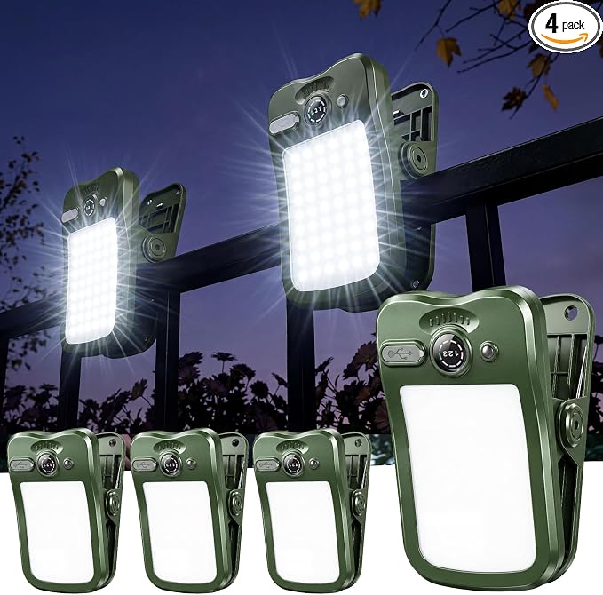 Clip on Solar Lights Outdoor, Portable Mini Solar Camping Light,Constant-on Light, Non-Motion-Sensing Mode,60LEDs 500LM Portable Security Light for Fence Waterproof, Deck, Yard, Camping, USB Charging