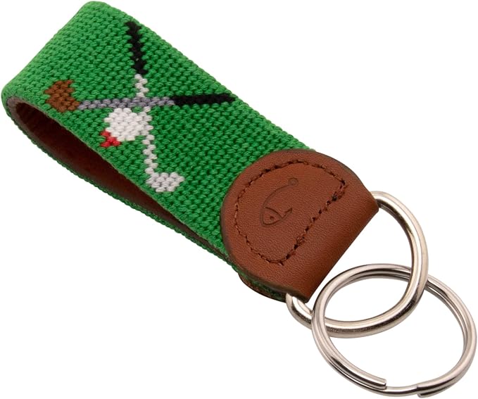 Leather Hand-Stitched Needlepoint Key Fob or Key Chain