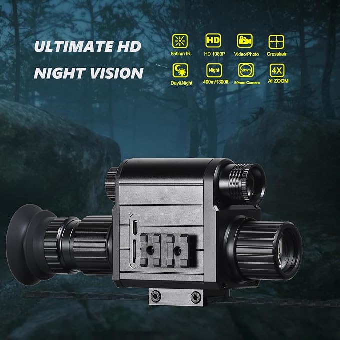 Digital Night Vision Monocular, IR Illuminator 850nm Night Vision Rifle Scope for Night Watching & Observations, 4X Digital Zoom, Save Photos & Videos with 32GB TF Card