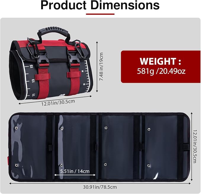 Goture Fishing Tackle Bag Roll Up Lure Wrap Soft Plastic Bait Storage with Drain Holes Measure Scale, 600D Water Repellent Jig Pouch Organizer for Saltwater Boat Gear