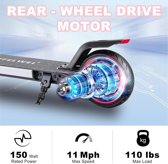 Electric Scooter for Kids Ages 6-12, 150W Motor, 4/7/11 Mph, 60 mins Ride Time, Adjustable Speed, LED Display, Colorful Lights, Electronic Brake, Foldable Kids Electric Scooter,UL2272 Certified(Black)