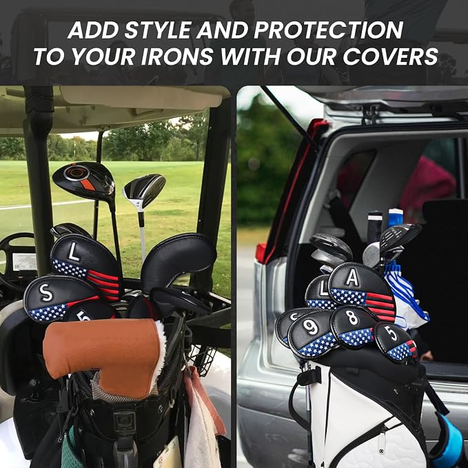 FINGER TEN Premium Synthetic Leather Stylish Iron & Wedge Golf Head Covers Value 12 Piece Set, Embroidered Labels & Fits Most Clubs Gift Set, Travel Protection Accessories