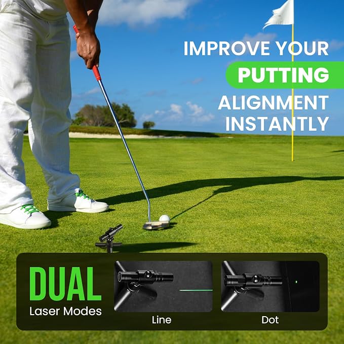 FINGER TEN Golf Laser Training Aid Target Alignment Tool for Indoor & Outdoor, Green Line Clear Visibility Putting Path Device with Two Models, Lightweight Swing Plane Corrector for Men Women (Black)