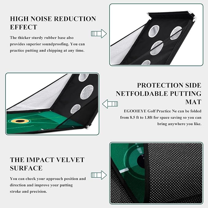 Losbenco Golf Putting Green, Indoor Putting Matt for Golf Practice with Putter, Putting Cup, 6 Balls, Automatic Ball Return, Mini Course Set for Home Office Backyard Indoor Outdoor Use