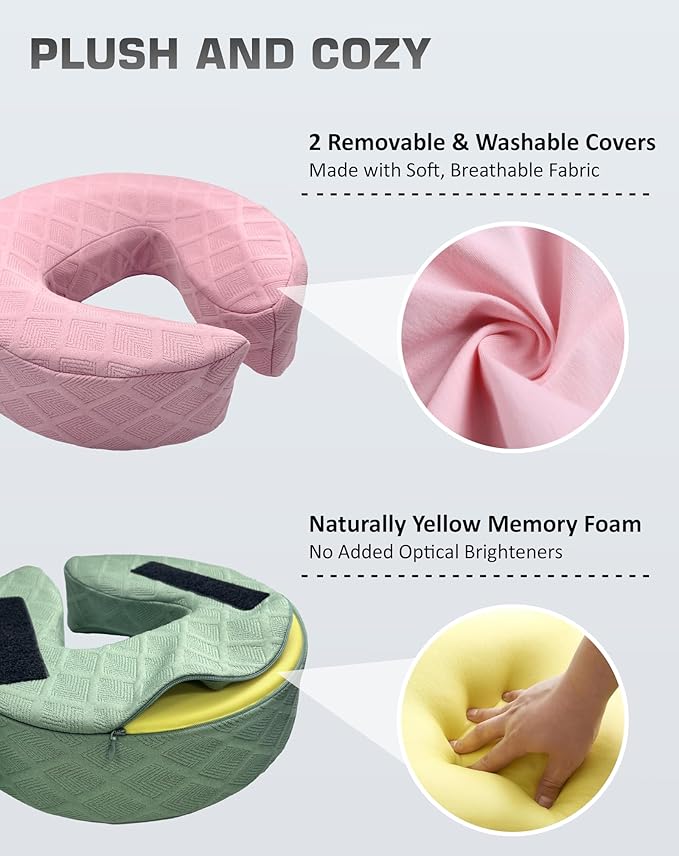 Massage Headrest for Bed with 2 Pack of Covers, Home Mattress Top Massage Kit, Adjustable Face Cradle for Professional and Home Use, Portable Face Down Head Holder Fits All Mattresses