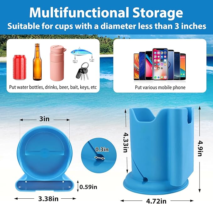 2Pack Paddleboard Cup Holder, Paddle Board and Kayak Drink Holder, 2-in-1 Drink & Phone Holder, Paddleboard Accessory for Surfboards, Canoes, SUPs, Kayaks, Boats (Blue)