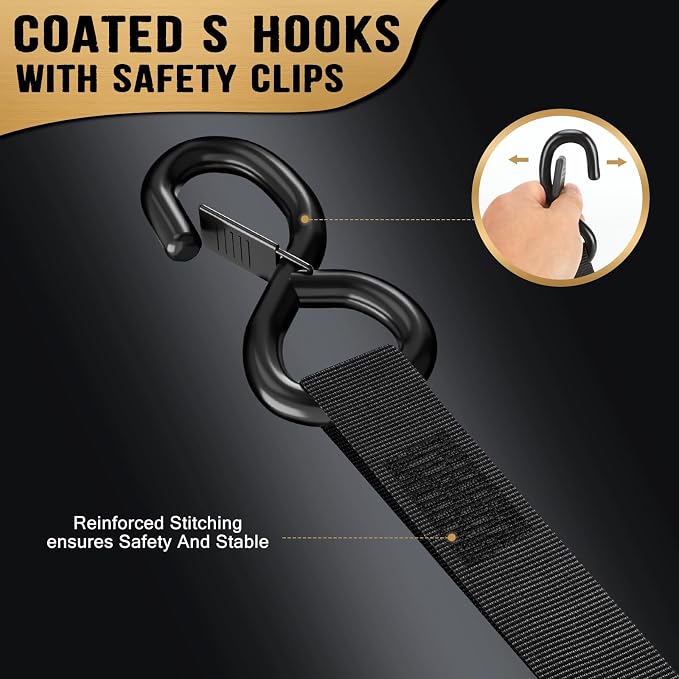 Retractable Ratchet Straps (4-Pack) - 1 Inch x 10 Ft (1800 LB Break Strength) Heavy Duty Polyester with Soft Loops & Storage Bag for Household, Motorcycle, Truck, ATV (Black)