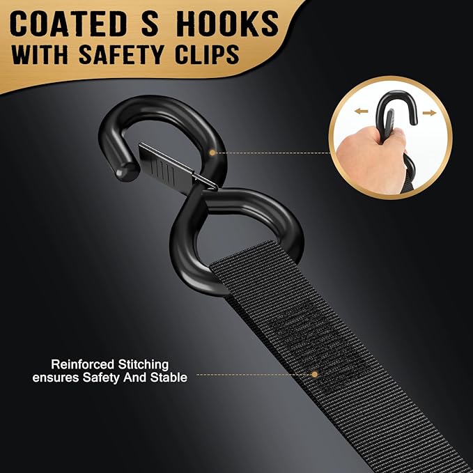 6FT Retractable Ratchet Straps(2-Pack) - 1 Inch (1800 LB Break Strength) Heavy Duty Self Retracting Ratchet Straps with Soft Loops & Storage Bag for Household, Motorcycle, Truck, ATV(Black)