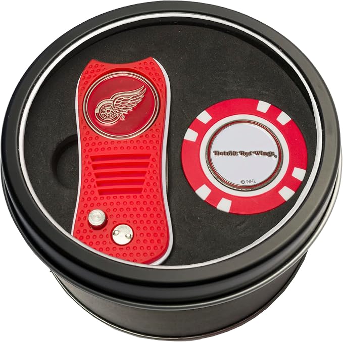 Team Golf NHL Gift Set Retractable Divot Tool & Chip, Includes 2 Double-Sided Enamel Ball Markers, Patented Design, Less Damage to Greens, Retractable Mechanism