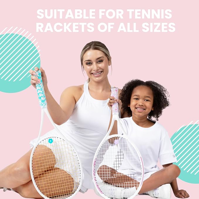 Tennis Tape & Dampener Set - 2 Tacky 45” Long x 0.98” Wide Racket Handle Overgrips & 1 Matching Ping Dampener