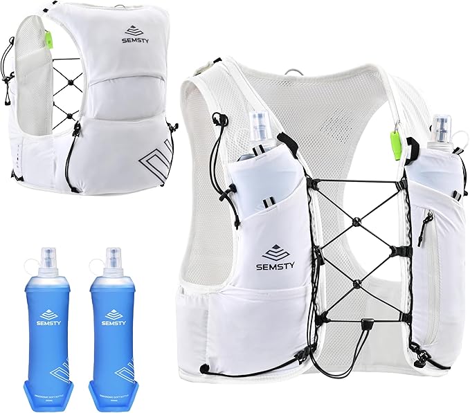 Running Hydration Vest 5L, Running Backpack with 2x500ml Soft Flask, Lightweight Water Backpack Reflective Trail Running Vest for Running Hiking Cycling