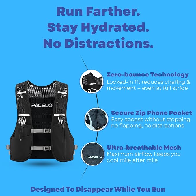 Hydration Vest - Running Vest for Women & Men, 2 Flask 500ml, Phone Pocket, Lightweight Running Hydration Vest Water Backpack, Runners Vest Running Backpack for Hiking & Long Distance Running Stuff