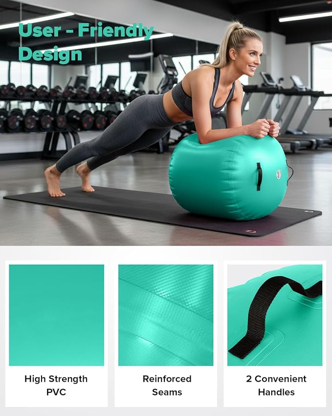 Gymnastics Air Roller Air Barrel Inflatable Tumbling Mat Tumble Air Spot - Gymnastics Training Springboard - Round Inflatable Springboard with Pump for Yoga Training Cheerleading Home Use