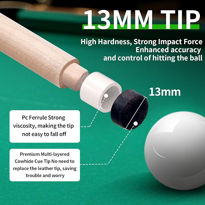 Kmise Pool Stick Set of - 58" Pool Cue Stick, Canadian Maple Professional Billiards Pool Cue, Pool Sticks for Adults, 18~21oz Multiple Colors