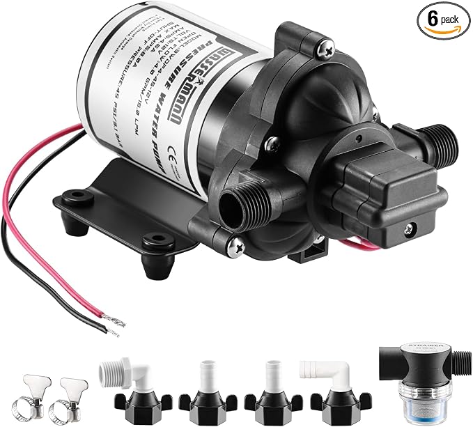 WASSERMANN RV Pump, 12V Self-priming RV Water Pressure Pump 4.0GPM 45PSI with Pressure Switch, for RV Marine Camping Yacht Garden, 12Volt DC Fresh Water Pumps RV Water Pump 2088-554-144 Replacement
