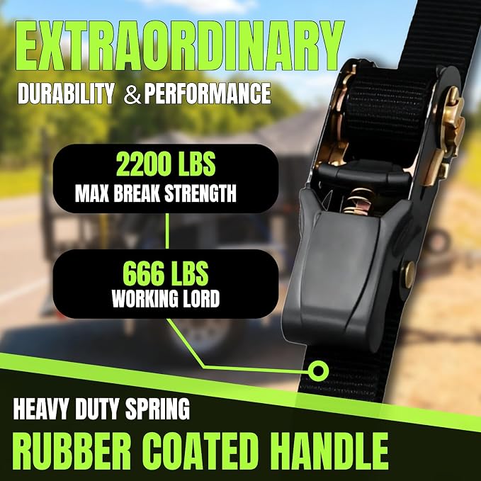 UMIRO Ratchet Tie Down Straps 4-Pack, 1 Inch x 15 Feet, 2200lbs Break Strength with Safety S Hooks, for Trucks, Cargo, Moving, Appliances, Black