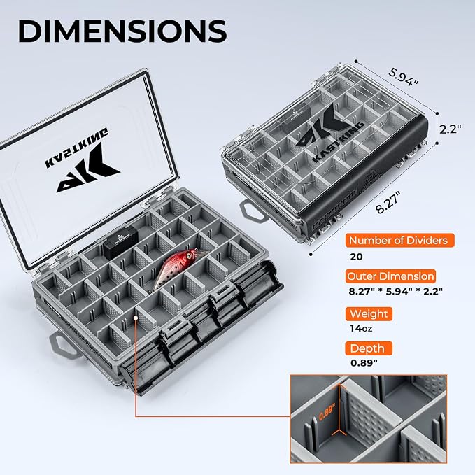 KastKing HyperSeal 3500 Double-Sided Waterproof Fishing Tackle Box,1 Pack | Adjustable Dividers, EVA Foam Jig Storage, Lure & Terminal Tackle Organizer,Tackle Trays, Fishing Gear Storage